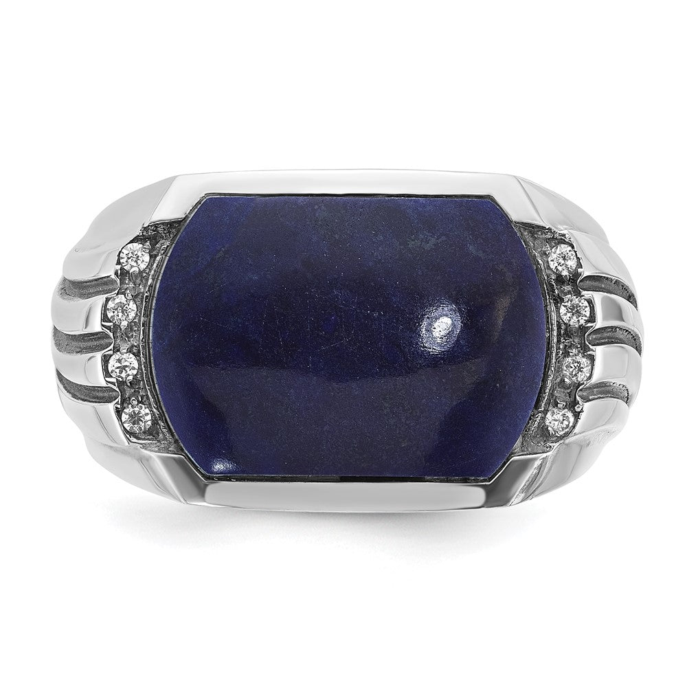 14k White Gold Men's w/Black Rhodium Lapis Diamond Complete Ring