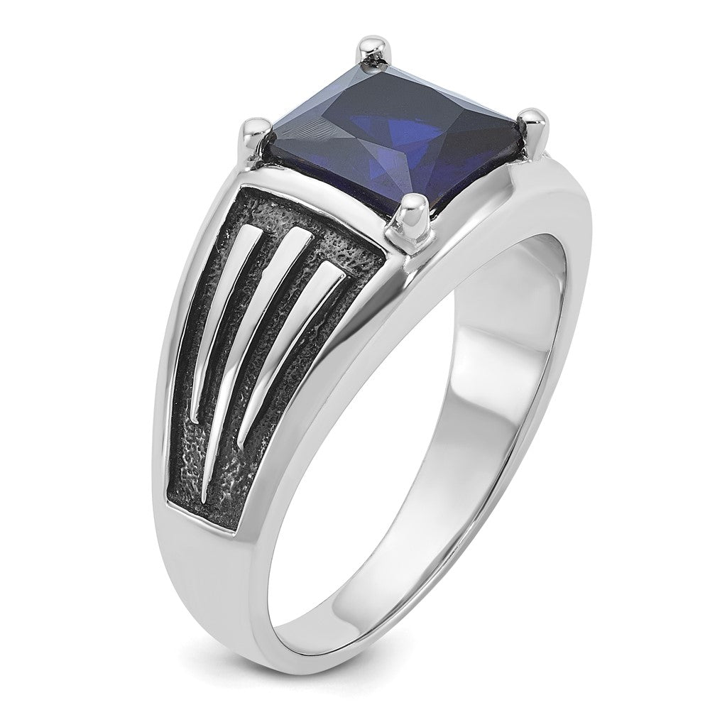 14k White Gold with Black Rhodium Men's Created Sapphire Complete Ring