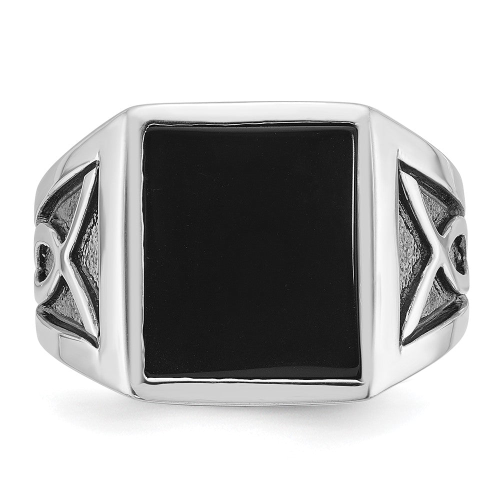 14k White Gold with Black Rhodium Men's Onyx Complete Ring