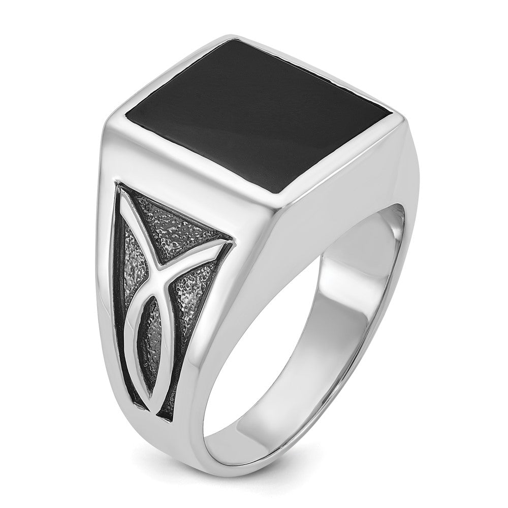 14k White Gold with Black Rhodium Men's Onyx Complete Ring