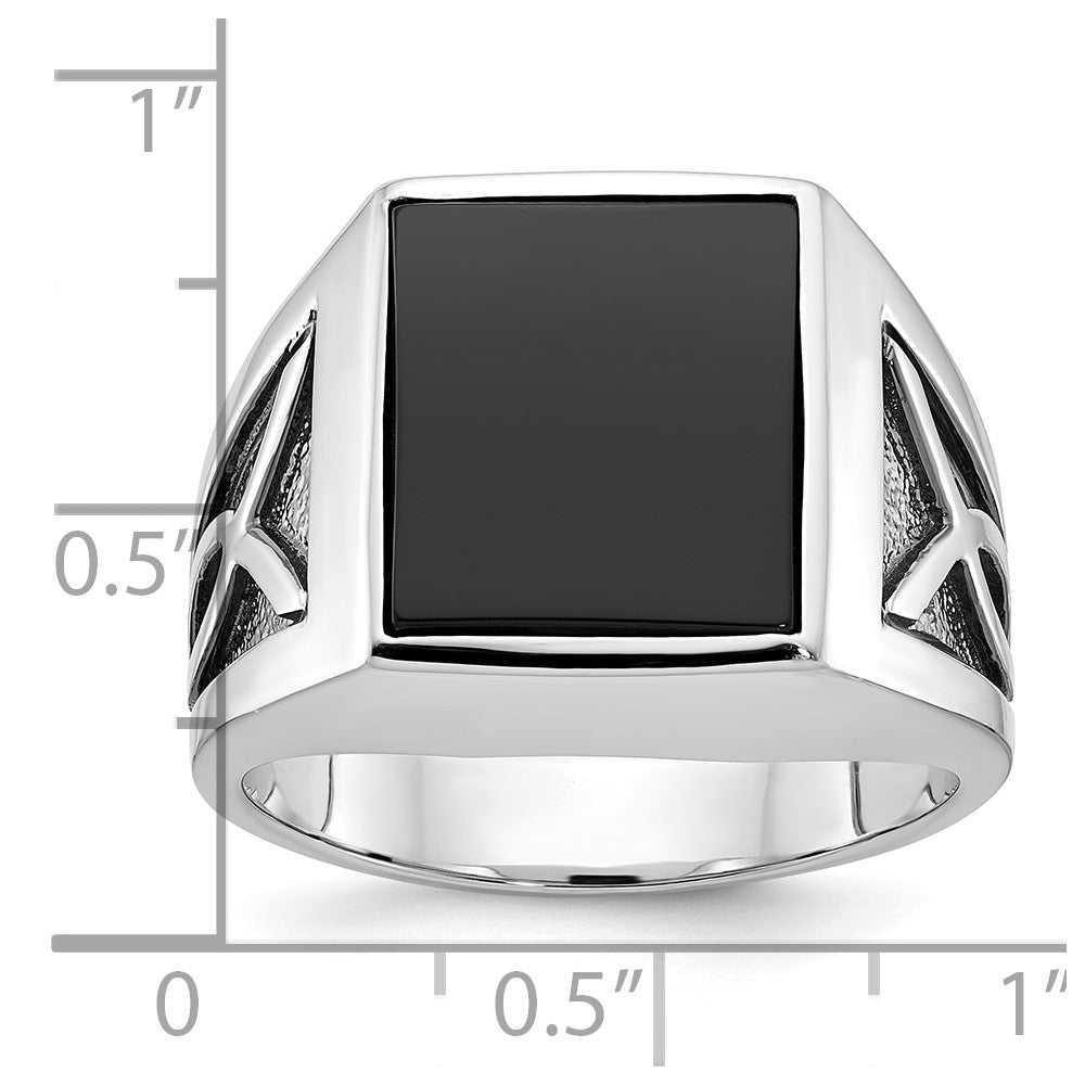 14k White Gold with Black Rhodium Men's Onyx Complete Ring