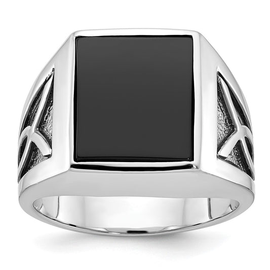 14k White Gold with Black Rhodium Men's Onyx Complete Ring