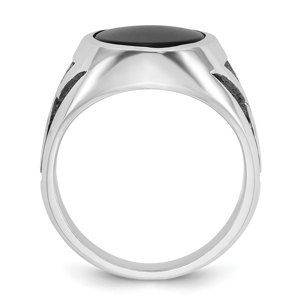 14k White Gold with Black Rhodium Men's Onyx Complete Ring