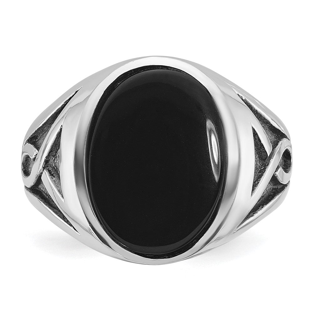 14k White Gold with Black Rhodium Men's Onyx Complete Ring