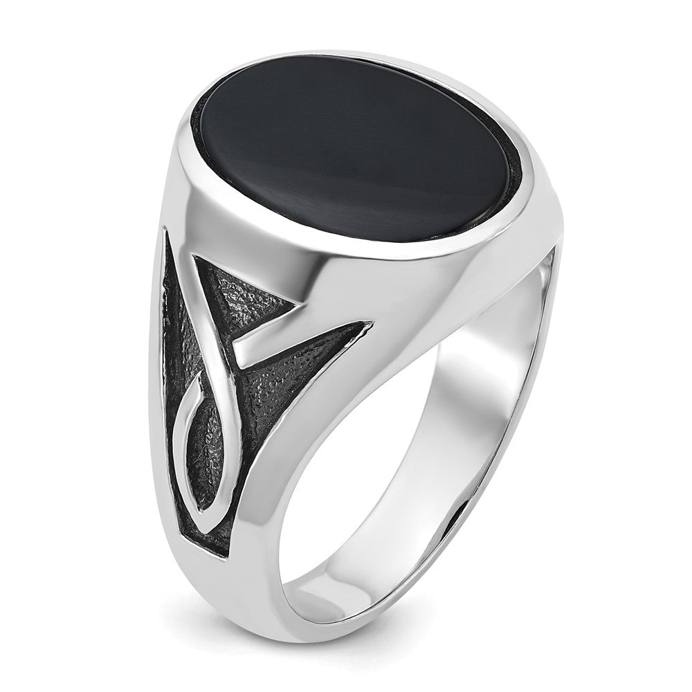 14k White Gold with Black Rhodium Men's Onyx Complete Ring