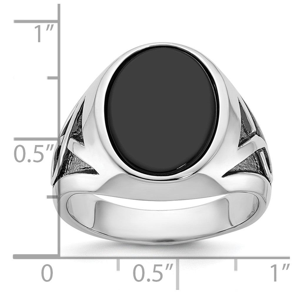 14k White Gold with Black Rhodium Men's Onyx Complete Ring