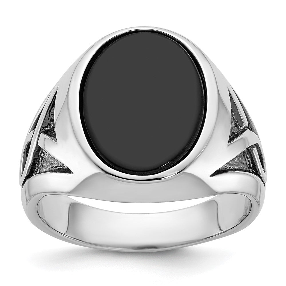 14k White Gold with Black Rhodium Men's Onyx Complete Ring