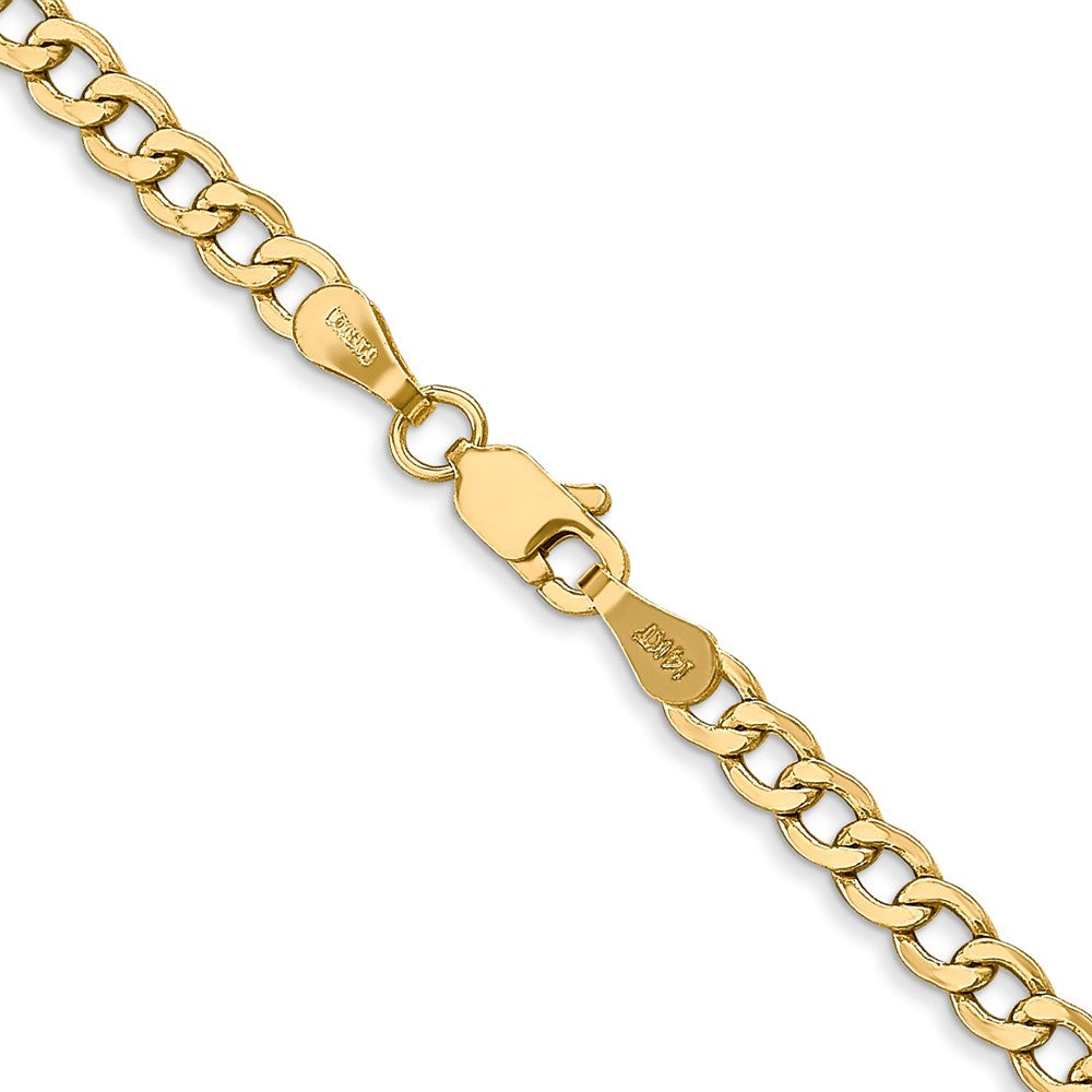 14K Yellow Gold 18 inch 3.35mm Semi-Solid Curb with Lobster Clasp Chain Necklace