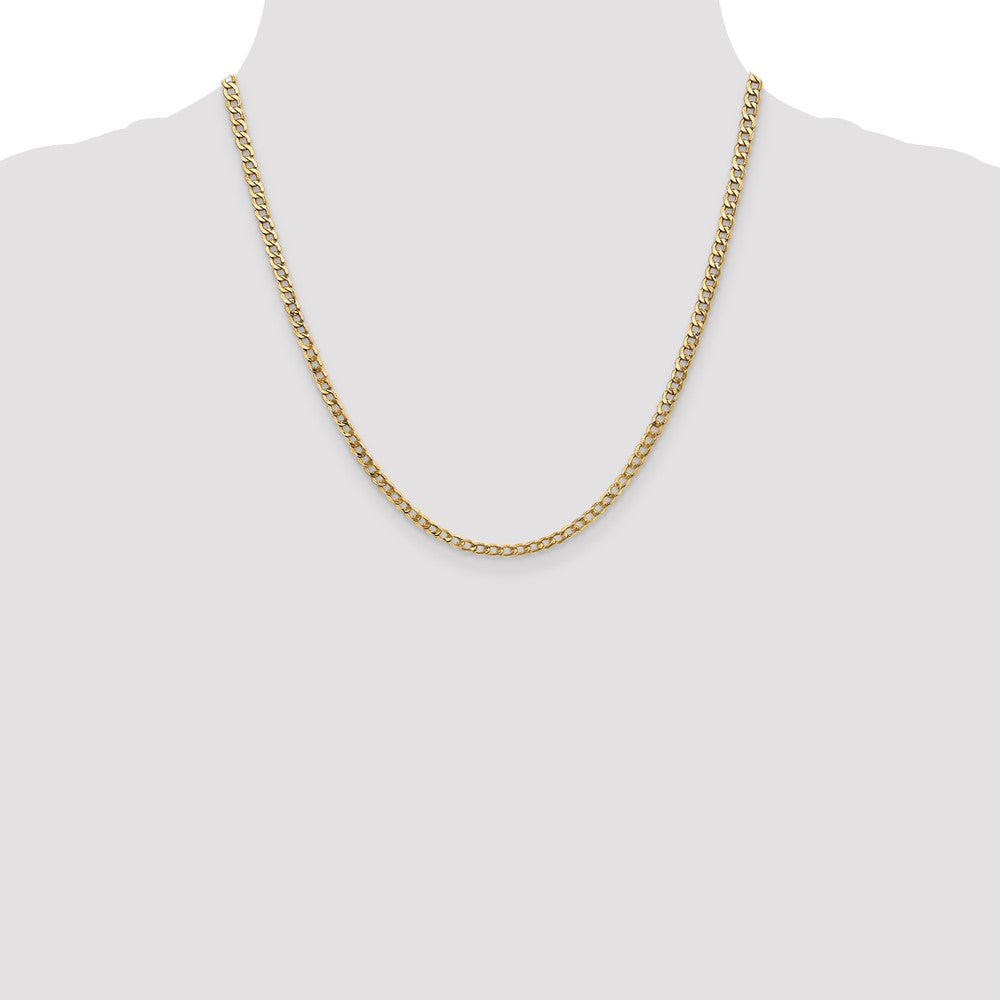 14K Yellow Gold 20 inch 3.35mm Semi-Solid Curb with Lobster Clasp Chain Necklace