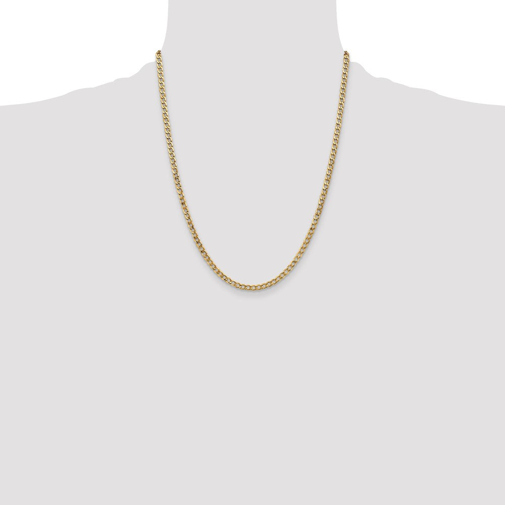 14K Yellow Gold 22 inch 3.35mm Semi-Solid Curb with Lobster Clasp Chain Necklace