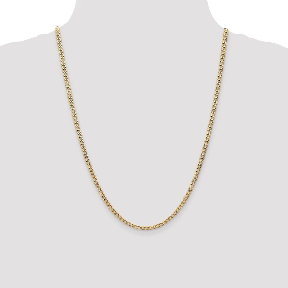 14K Yellow Gold 24 inch 3.35mm Semi-Solid Curb with Lobster Clasp Chain Necklace