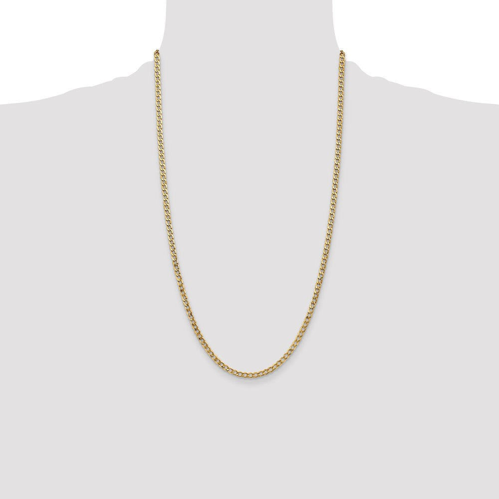 14K Yellow Gold 26 inch 3.35mm Semi-Solid Curb with Lobster Clasp Chain Necklace