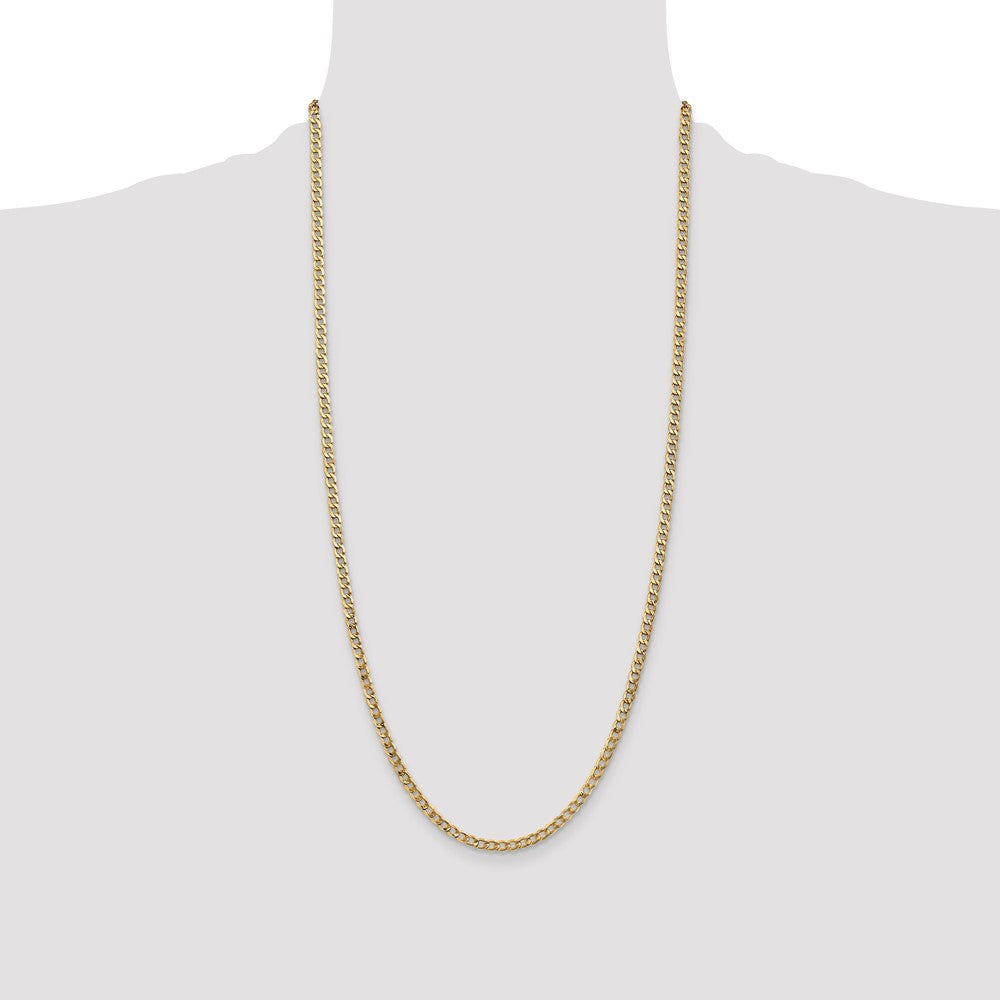 14K Yellow Gold 28 inch 3.35mm Semi-Solid Curb with Lobster Clasp Chain Necklace