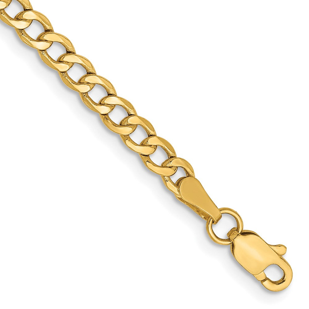 14K Yellow Gold 7 inch 3.35mm Semi-Solid Curb with Lobster Clasp Bracelet