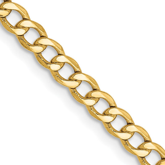 14K Yellow Gold 16 inch 3.35mm Semi-Solid Curb with Lobster Clasp Chain Necklace