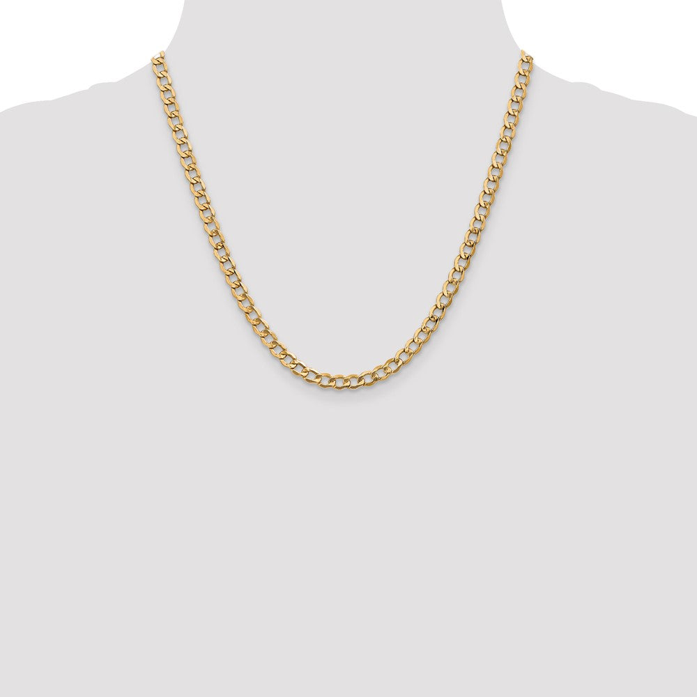 14K Yellow Gold 20 inch 5.25mm Semi-Solid Curb with Lobster Clasp Chain Necklace