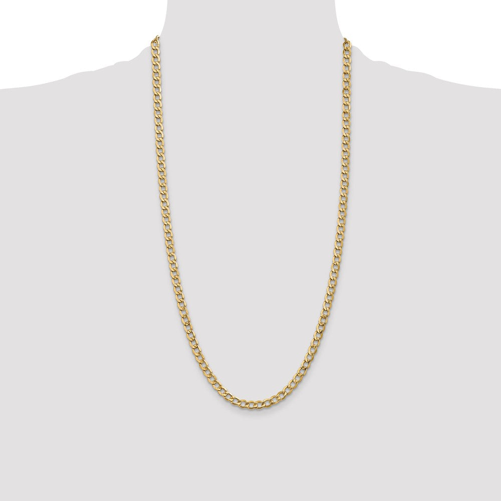 14K Yellow Gold 28 inch 5.25mm Semi-Solid Curb with Lobster Clasp Chain Necklace