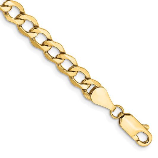 14K Yellow Gold 9 Inch 5.25mm Semi-Solid Curb Chain Necklace