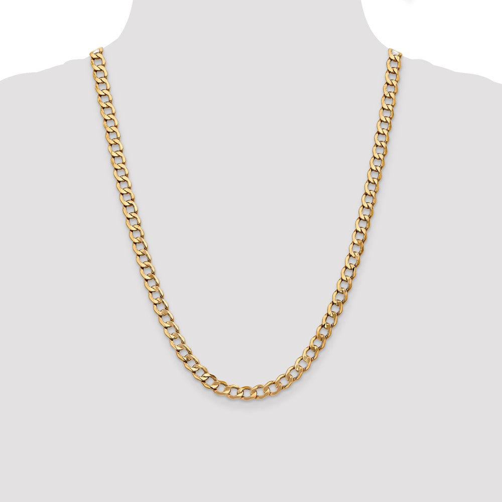 14K Yellow Gold 24 inch 7mm Semi-Solid Curb with Lobster Clasp Chain Necklace