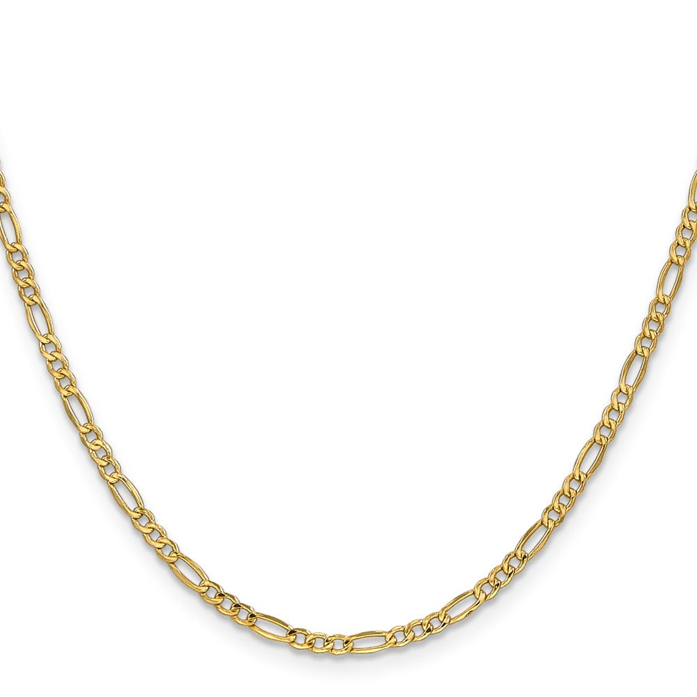 14K Yellow Gold 30 inch 2.5mm Semi-Solid Figaro with Lobster Clasp Chain Necklace