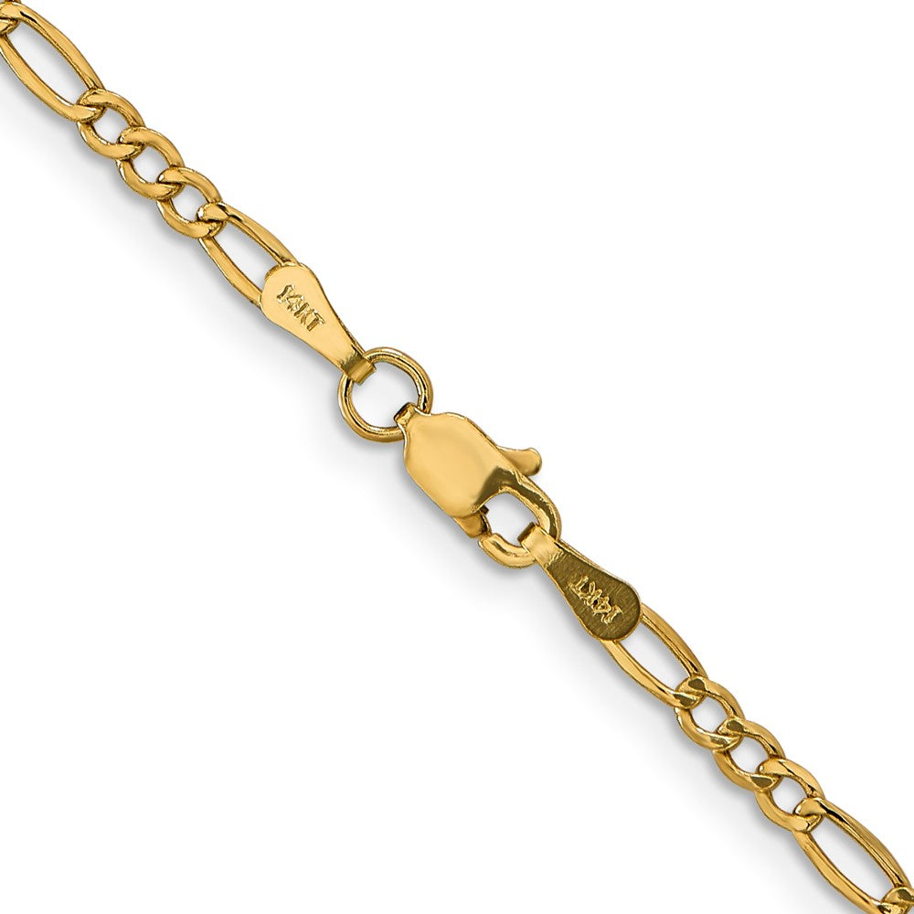 14K Yellow Gold 30 inch 2.5mm Semi-Solid Figaro with Lobster Clasp Chain Necklace