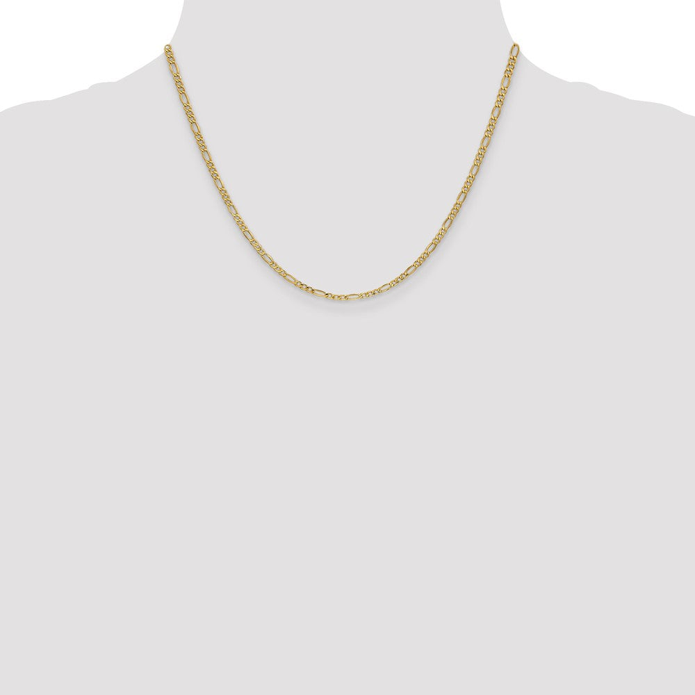 14K Yellow Gold 18 inch 2.5mm Semi-Solid Figaro with Lobster Clasp Chain Necklace