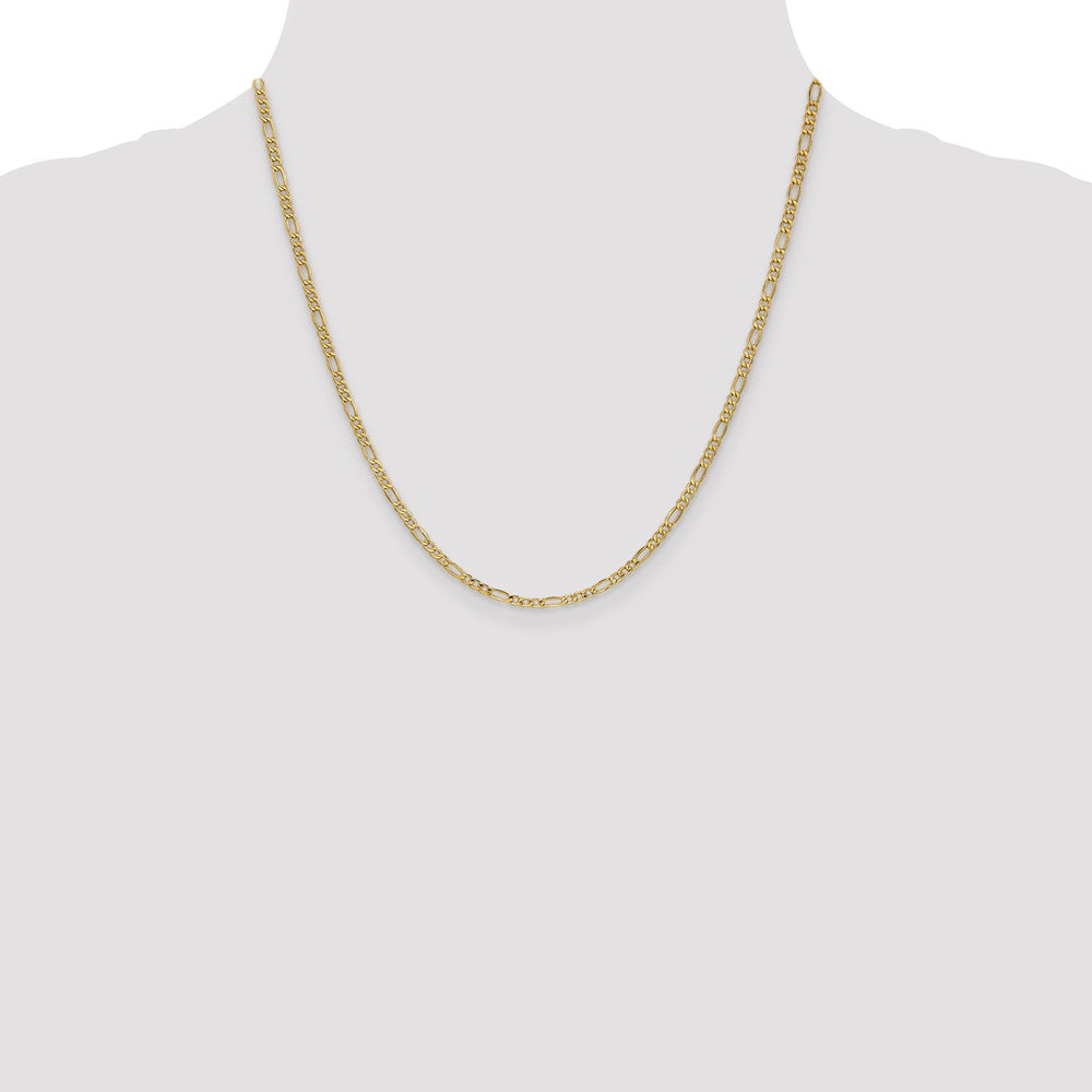 14K Yellow Gold 20 inch 2.5mm Semi-Solid Figaro with Lobster Clasp Chain Necklace