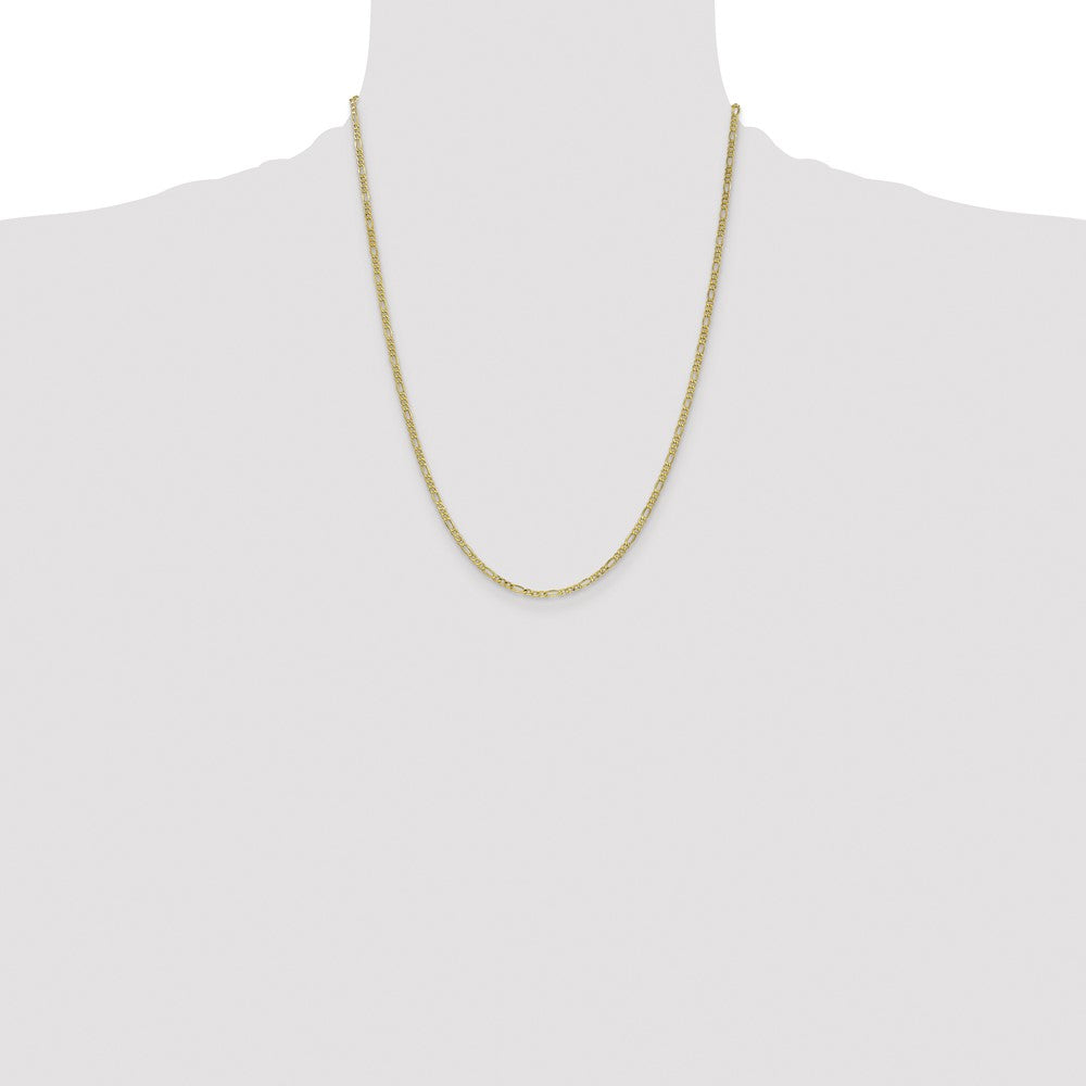 14K Yellow Gold 22 inch 2.5mm Semi-Solid Figaro with Lobster Clasp Chain Necklace