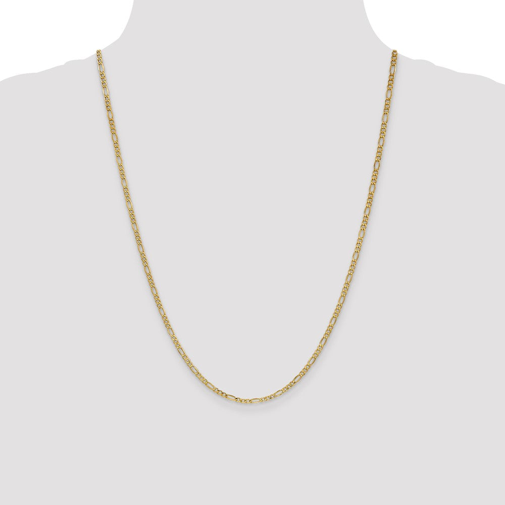 14K Yellow Gold 24 inch 2.5mm Semi-Solid Figaro with Lobster Clasp Chain Necklace