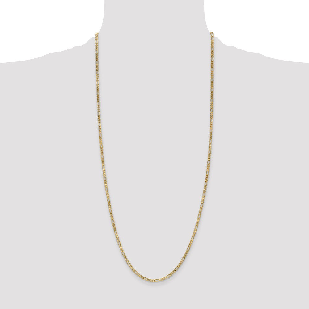 14K Yellow Gold 30 inch 2.5mm Semi-Solid Figaro with Lobster Clasp Chain Necklace