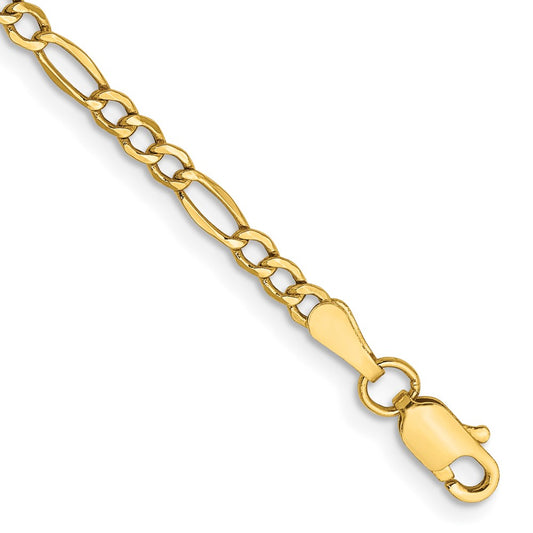 14K Yellow Gold 9 inch 2.5mm Semi-Solid Figaro with Lobster Clasp Anklet