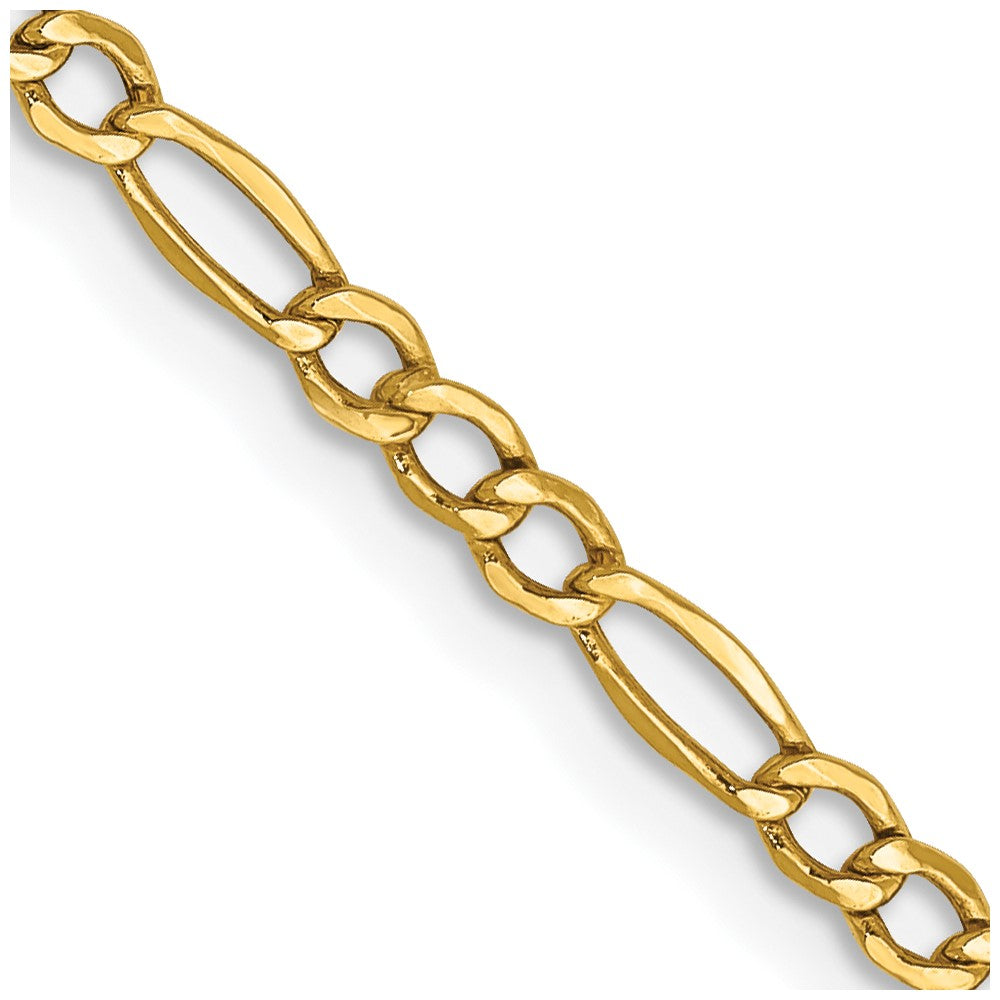 14K Yellow Gold 20 inch 2.5mm Semi-Solid Figaro with Lobster Clasp Chain Necklace