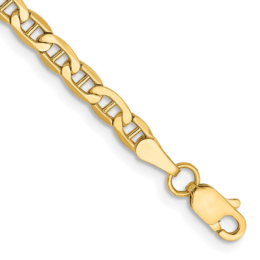 14K Yellow Gold 9 inch 3.2mm Semi-Solid Anchor with Lobster Clasp Anklet