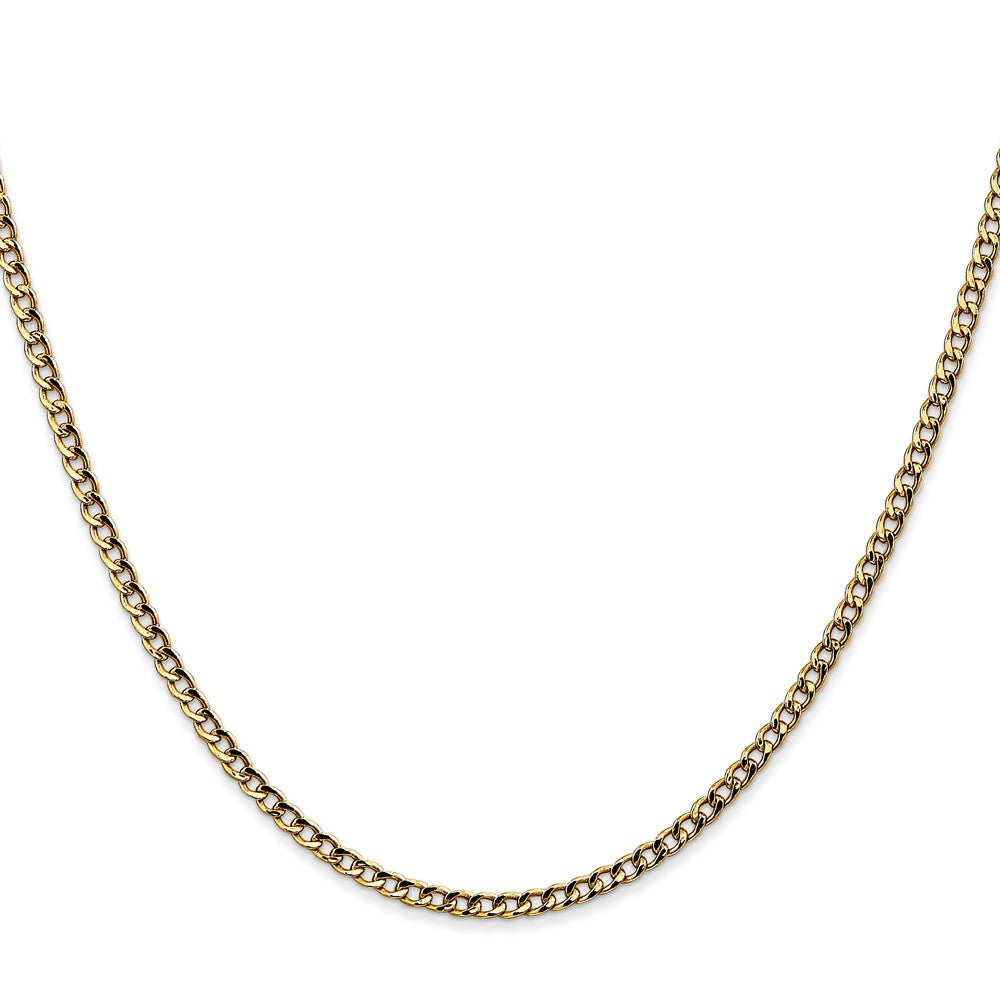 14K Yellow Gold 28 inch 2.5mm Semi-Solid Curb with Lobster Clasp Chain Necklace