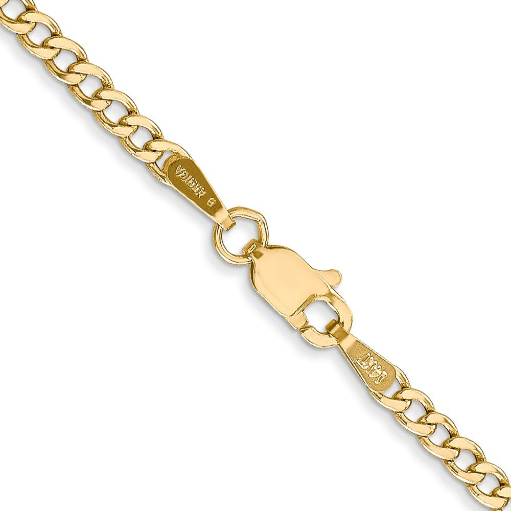 14K Yellow Gold 28 inch 2.5mm Semi-Solid Curb with Lobster Clasp Chain Necklace