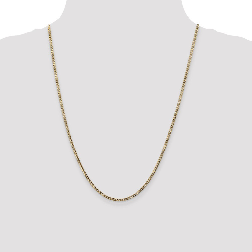 14K Yellow Gold 24 inch 2.5mm Semi-Solid Curb with Lobster Clasp Chain Necklace