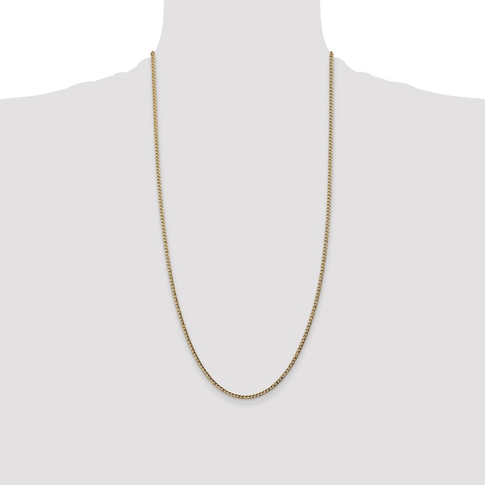 14K Yellow Gold 28 inch 2.5mm Semi-Solid Curb with Lobster Clasp Chain Necklace