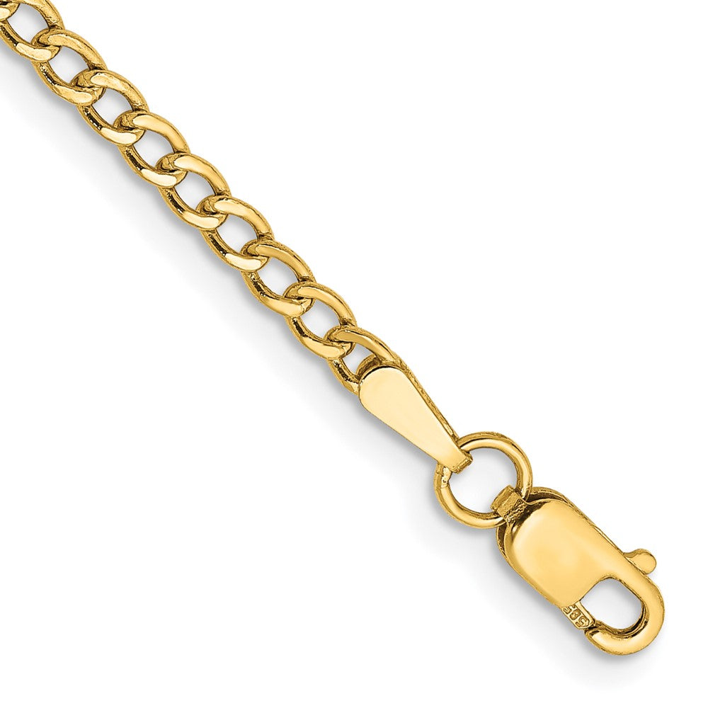 14K Yellow Gold 7 inch 2.5mm Semi-Solid Curb with Lobster Clasp Bracelet