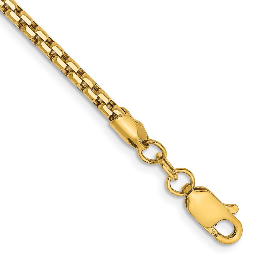 14K Yellow Gold 8 inch 2.45mm Semi-Solid Round Box with Lobster Clasp Bracelet