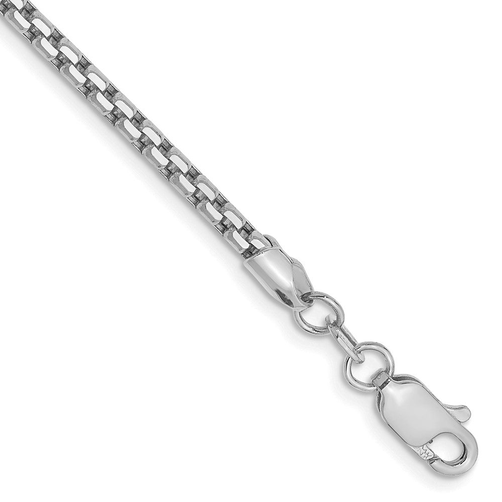 14K White Gold 8 inch 2.45mm Semi-Solid Round Box with Lobster Clasp Bracelet