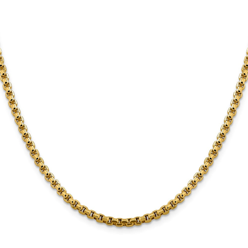 14K Yellow Gold 24 inch 3.6mm Semi-Solid Round Box with Lobster Clasp Chain Necklace