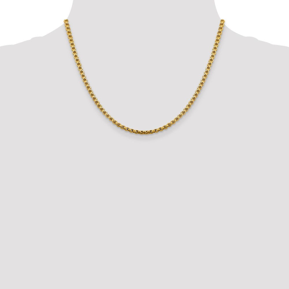 14K Yellow Gold 18 inch 3.6mm Semi-Solid Round Box with Lobster Clasp Chain Necklace