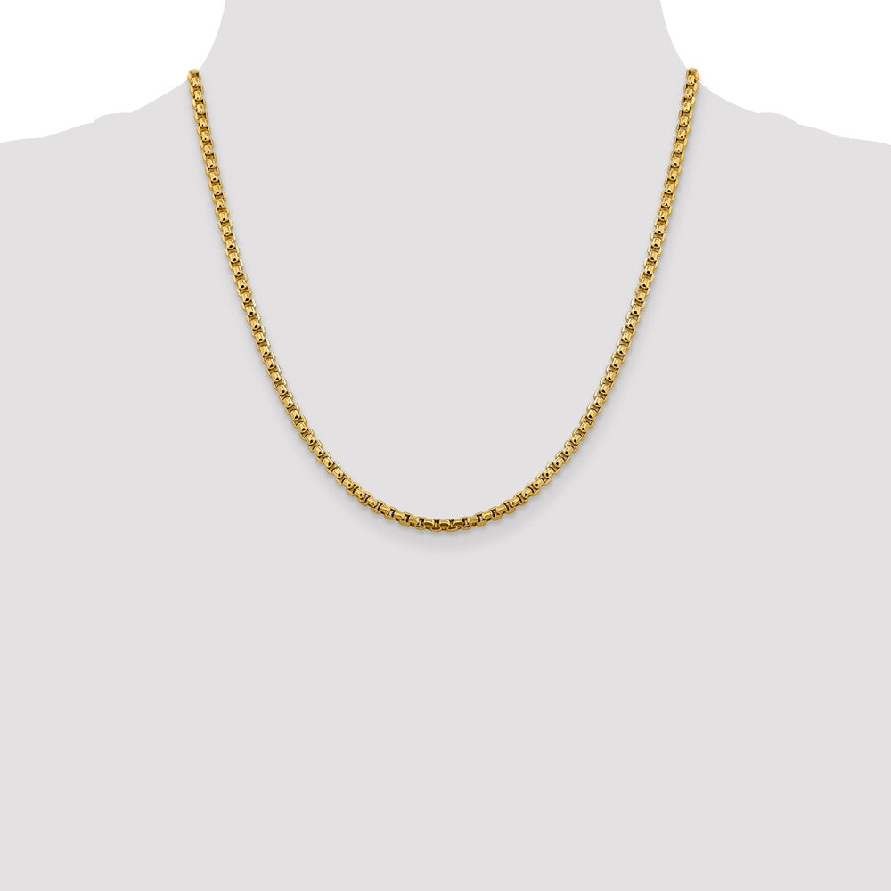 14K Yellow Gold 20 inch 3.6mm Semi-Solid Round Box with Lobster Clasp Chain Necklace