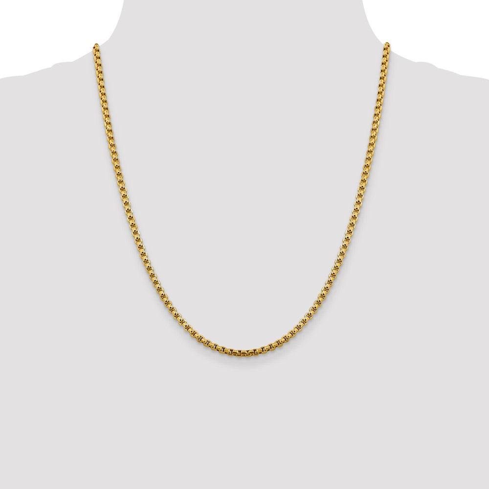 14K Yellow Gold 22 inch 3.6mm Semi-Solid Round Box with Lobster Clasp Chain Necklace