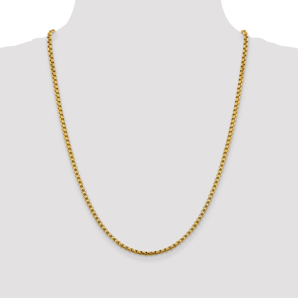 14K Yellow Gold 24 inch 3.6mm Semi-Solid Round Box with Lobster Clasp Chain Necklace