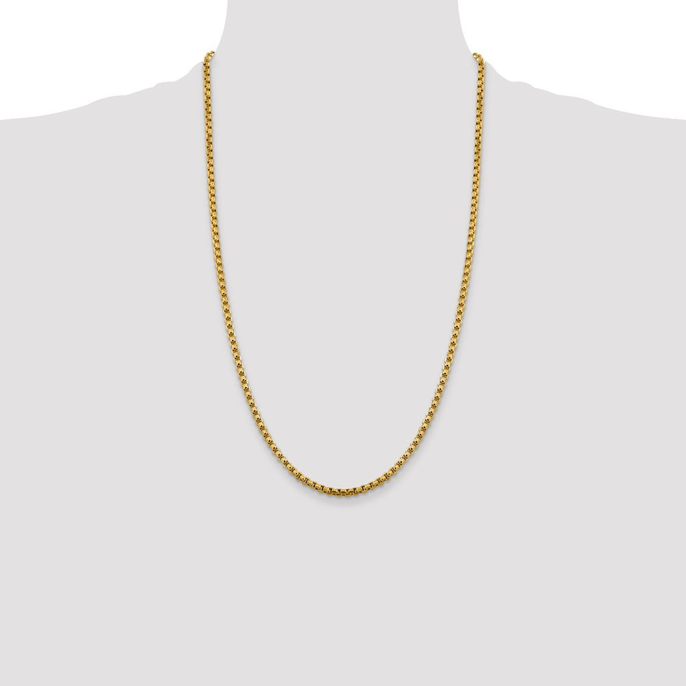 14K Yellow Gold 26 inch 3.6mm Semi-Solid Round Box with Lobster Clasp Chain Necklace