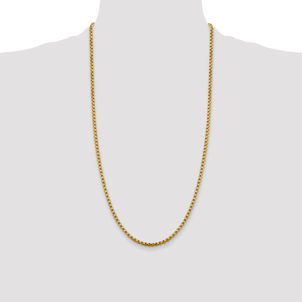 14K Yellow Gold 28 inch 3.6mm Semi-Solid Round Box with Lobster Clasp Chain Necklace