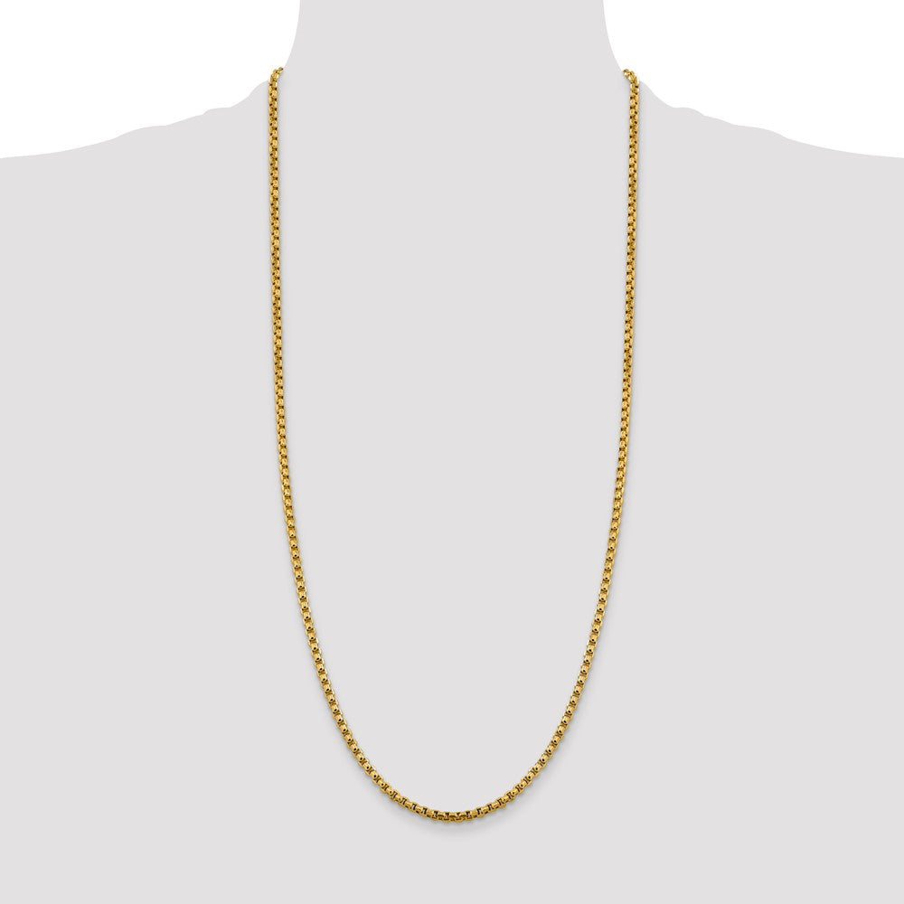 14K Yellow Gold 30 inch 3.6mm Semi-Solid Round Box with Lobster Clasp Chain Necklace