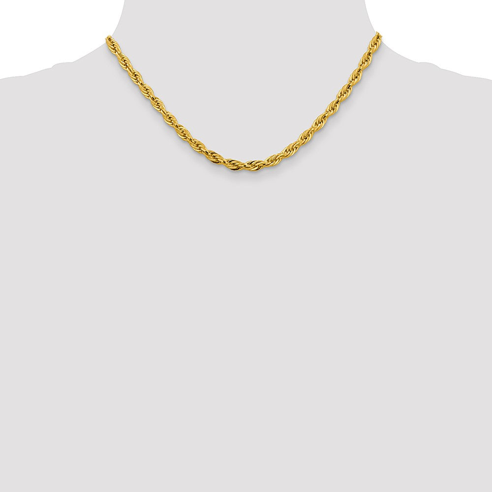 14K Yellow Gold 16 inch 4.75mm Semi Solid Rope with Lobster Clasp Chain Necklace