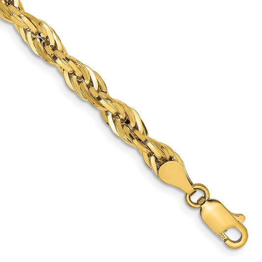 14K Yellow Gold 7 inch 4.75mm Semi Solid Rope with Lobster Clasp Chain Bracelet